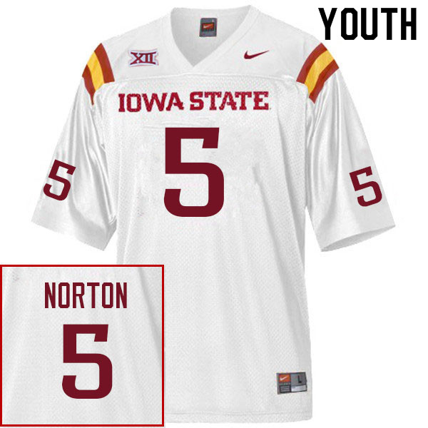 Youth #5 Cartevious Norton Iowa State Cyclones College Football Jerseys Sale-White - Click Image to Close